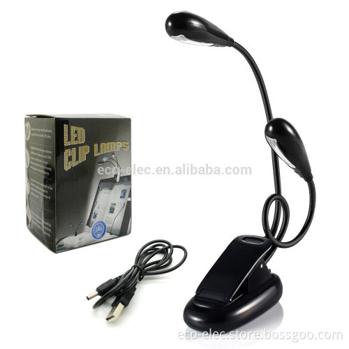 Super Bright Dual Flexible Goosenecks 8 LED Book Reading Clip-on Arm Table Lamp Study Desk Light LED clip desk lamp